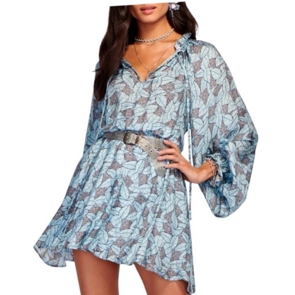 RAMY BROOK Tatum Leaf Floral Print Long Sleeve Pleated Ruffle Mini Dress Medium - Picture 3 of 11